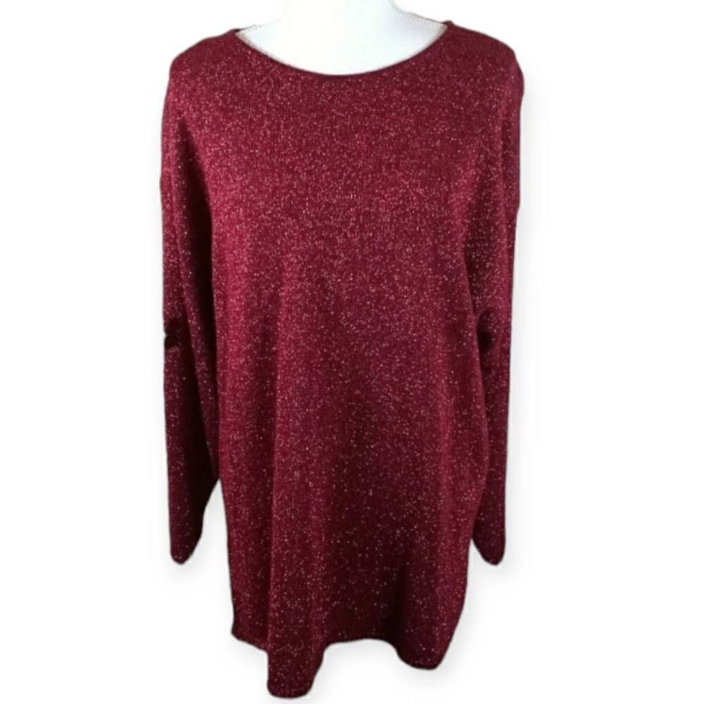 BASIC EDITIONS RED/BURGUNDY METALLIC SWEATER TUNIC SZ.18W EUC